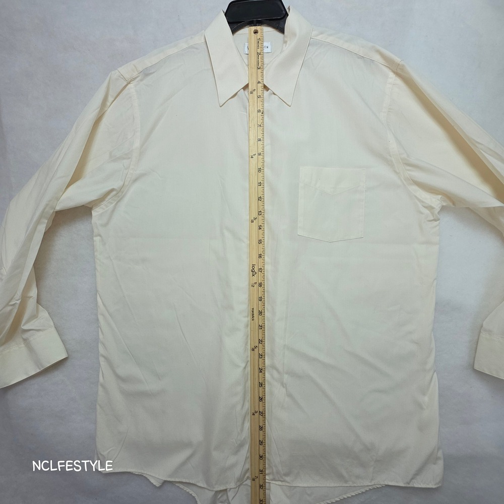 Van Heusen Mens XL Dress Shirt Cream Wrinkle Free Poplin Regular Fit 17.5 34/35 - Picture 3 of 7